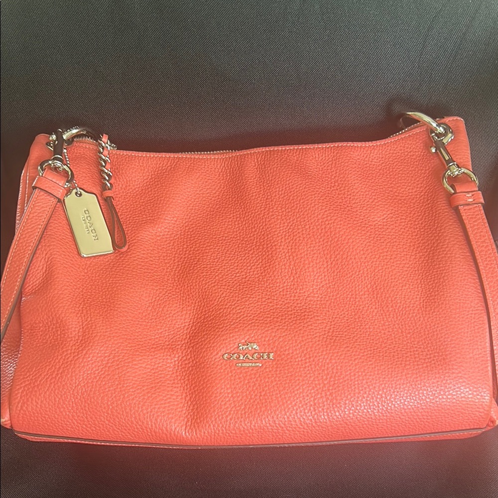 Coach Coral Leather Shoulder Bag with Silver Hardware